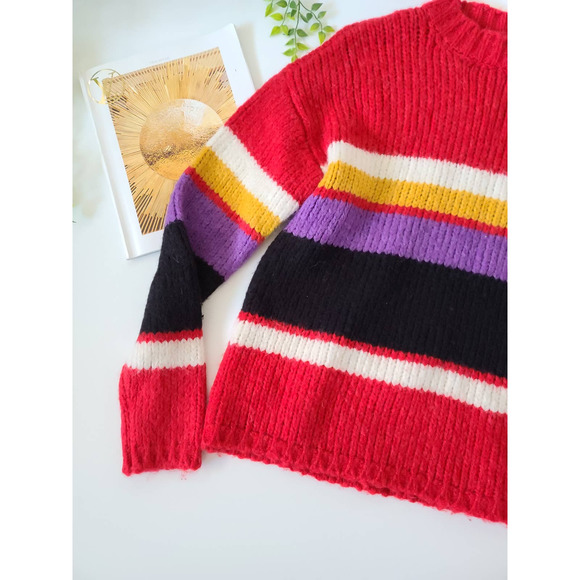 Sanctuary Party Striped Alpaca Wool Red Knit Crew Neck Pullover Sweater Small - Picture 7 of 10